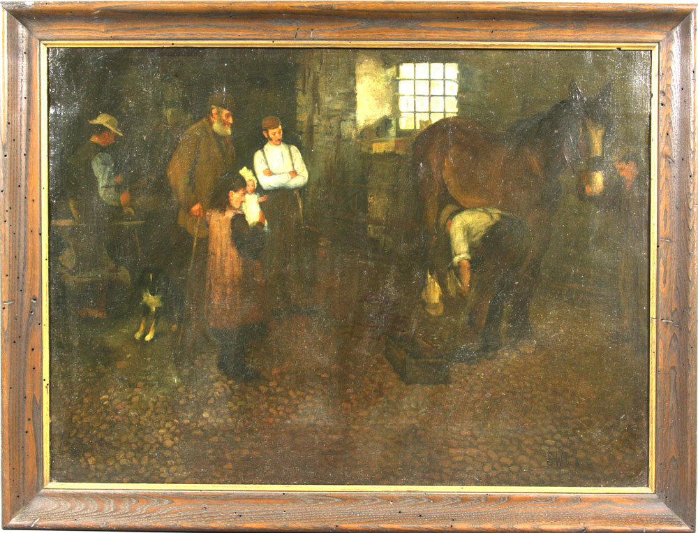 Appraisal: - E Wilberforce Blacksmith Shoeing Horse o c E Wilberforce