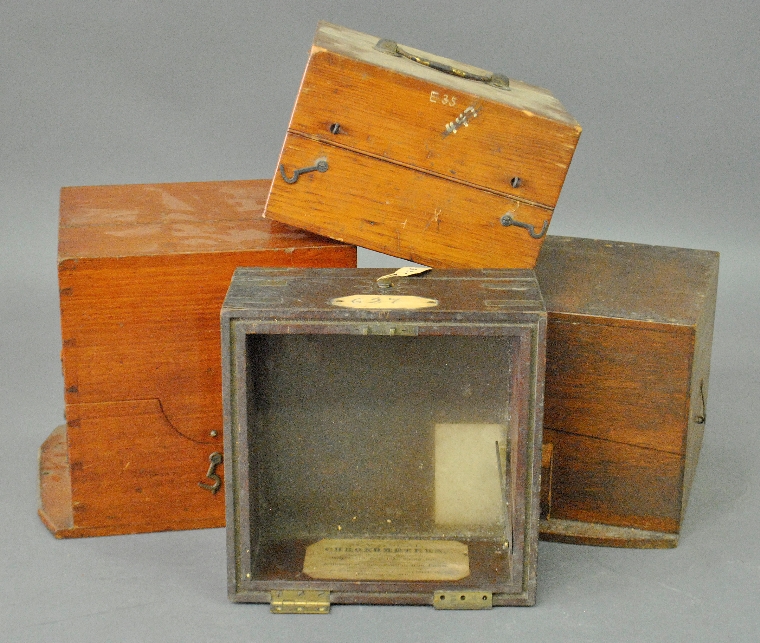 Appraisal: - Four th c mahogany cased chronometer boxes largest h