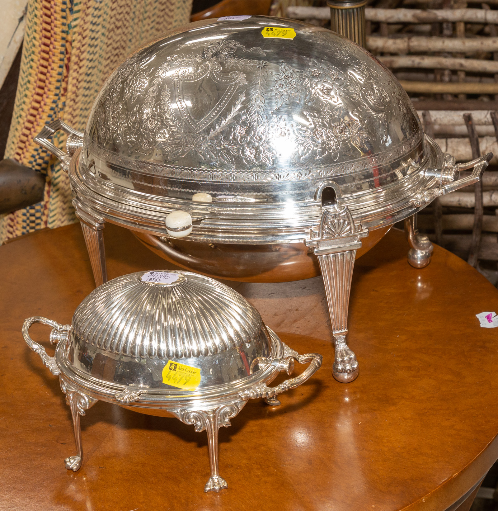 Appraisal: TWO ENGLISH SILVER PLATED GLADSTONE SERVING DISHES Including a butter