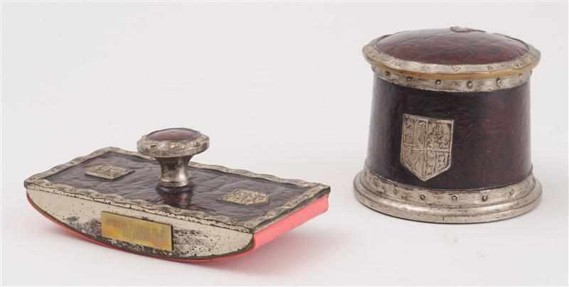 Appraisal: TIFFANY STUDIOS SILVERED BRONZE INKWELL AND A ROLLER BLOTTER Marked