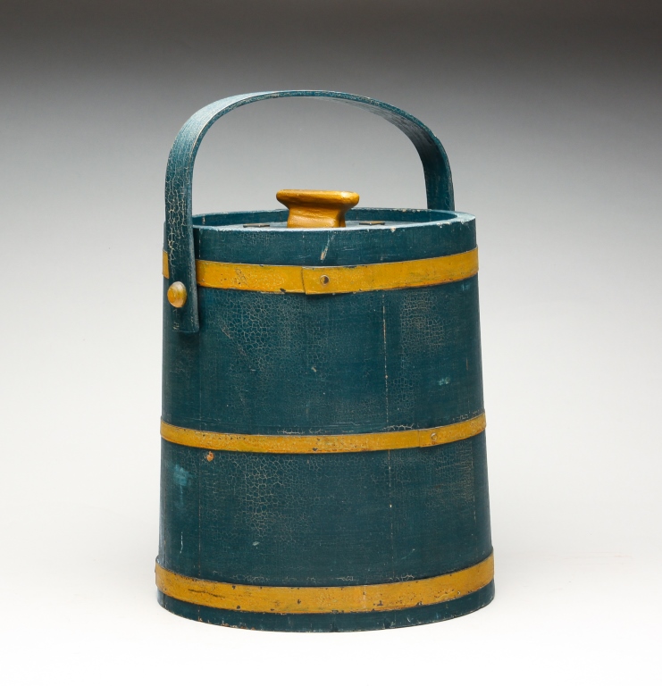 Appraisal: AMERICAN DECORATED BUCKET Second half th century Lidded bucket with