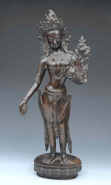 Appraisal: A SINO-TIBETAN BRONZE BUDDHA AVALOKITESHVARA standing hair swept in a