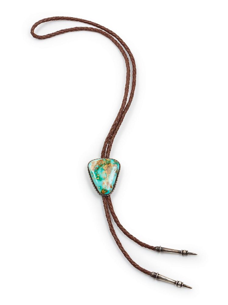 Appraisal: Silver and Turquoise Bolo Tie length inches slide length x