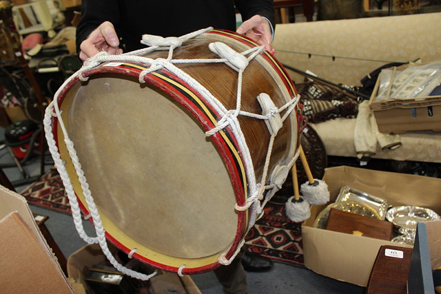 Appraisal: AN OLD TENOR MARCHING DRUM with painted edges unsigned diameter