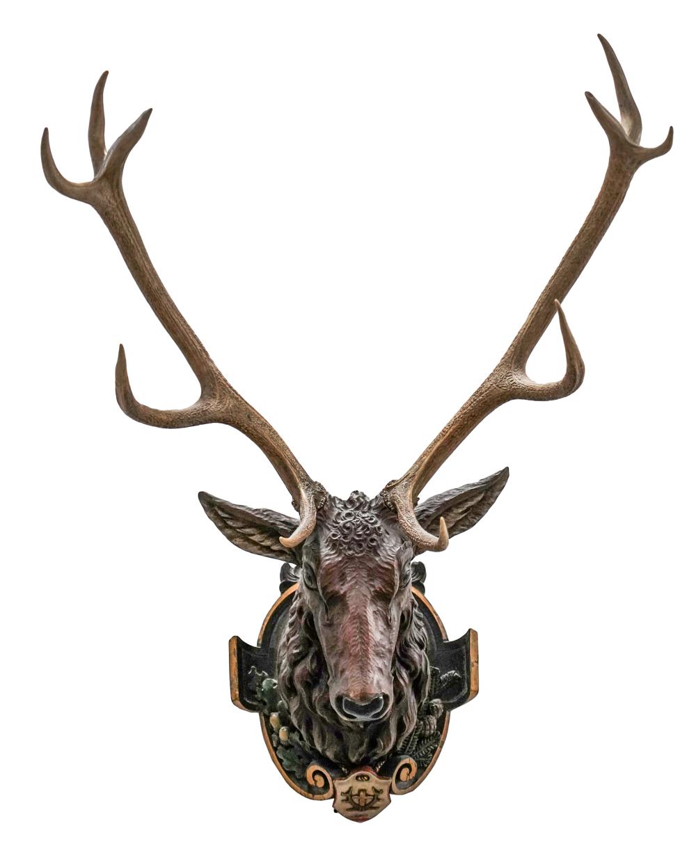 Appraisal: BLACK FOREST CARVED WOOD STAG HEADwith detachable antlers Condition cracking