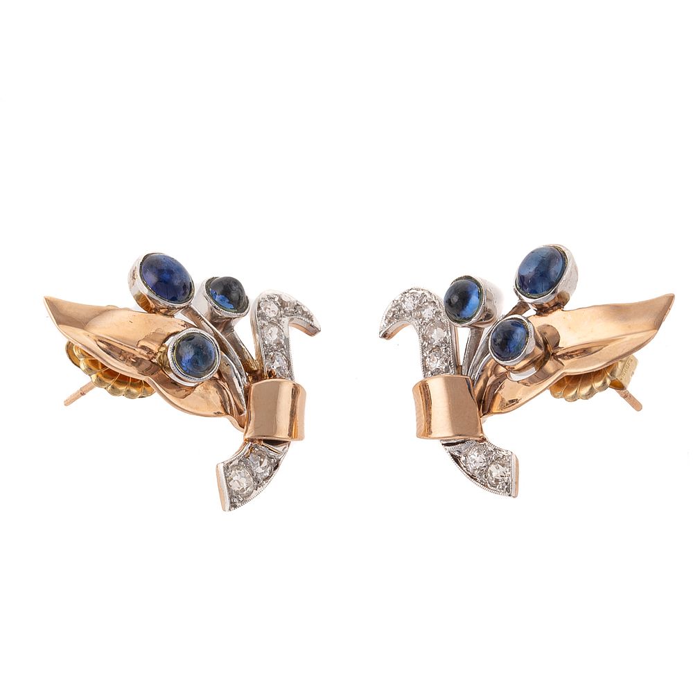 Appraisal: A Pair of Retro Sapphire Diamond Earrings in K c