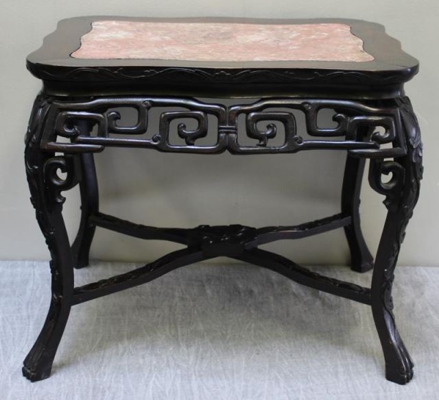 Appraisal: Vintage Chinese Hardwood Low Table With inset marble top From