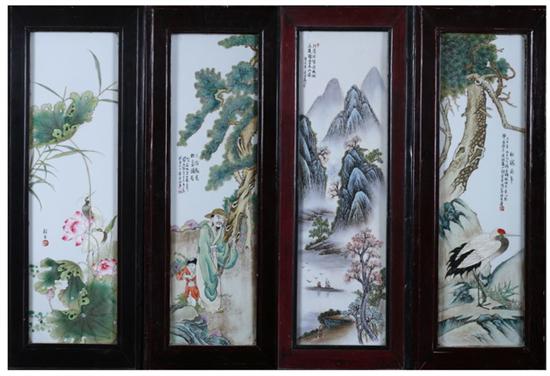 Appraisal: FOUR CHINESE FAMILLE ROSE PORCELAIN PLAQUES FRAMED Finely painted to