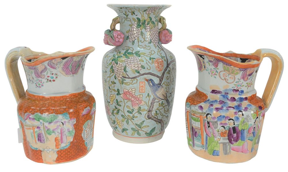 Appraisal: Three Chinese Porcelain Pieces to include a pomegranate handled vase