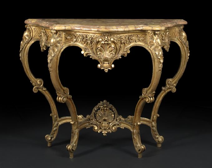 Appraisal: Louis XV-Style Giltwood and Marble-Top Console Table late th century