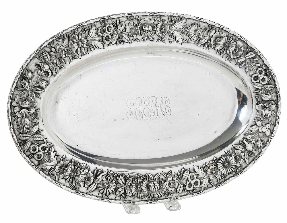 Appraisal: Kirk Repousse Sterling Oval Tray Baltimore Maryland - oval with