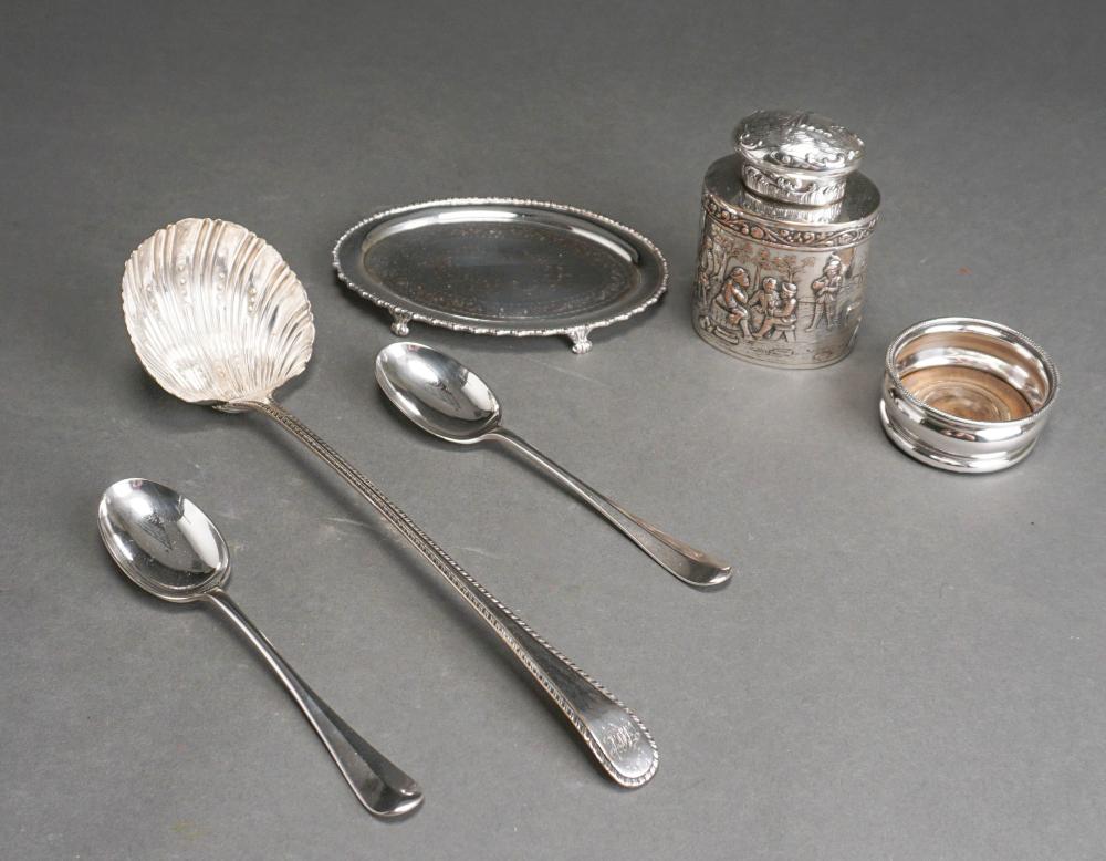 Appraisal: GROUP OF ENGLISH SILVER ON COPPER TEA CADDY LADLE AND