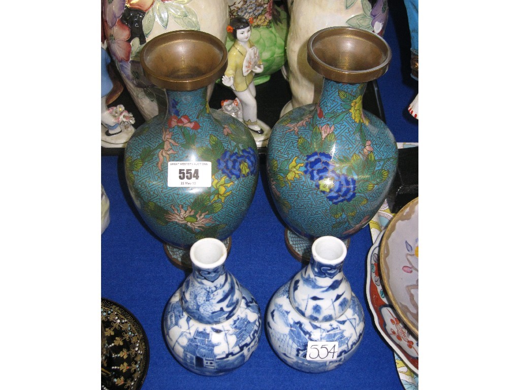 Appraisal: Lot comprising two cloisonne vases and two oriental blue and