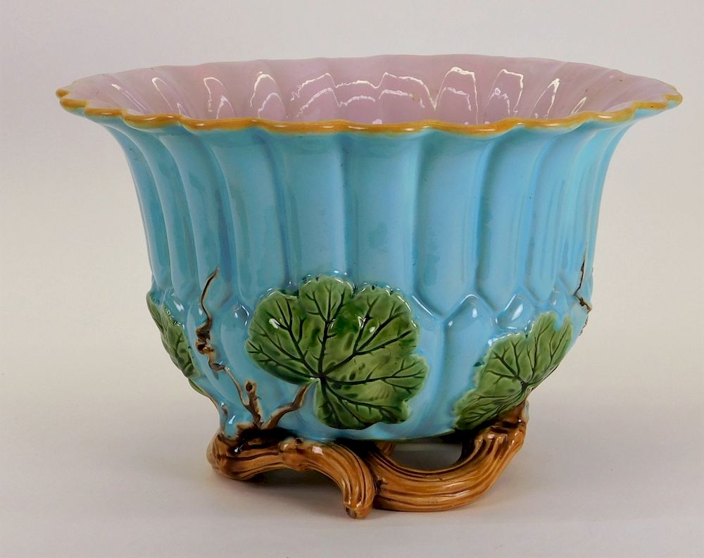 Appraisal: English Minton Majolica Lobed Floral Jardiniere England Late th Century