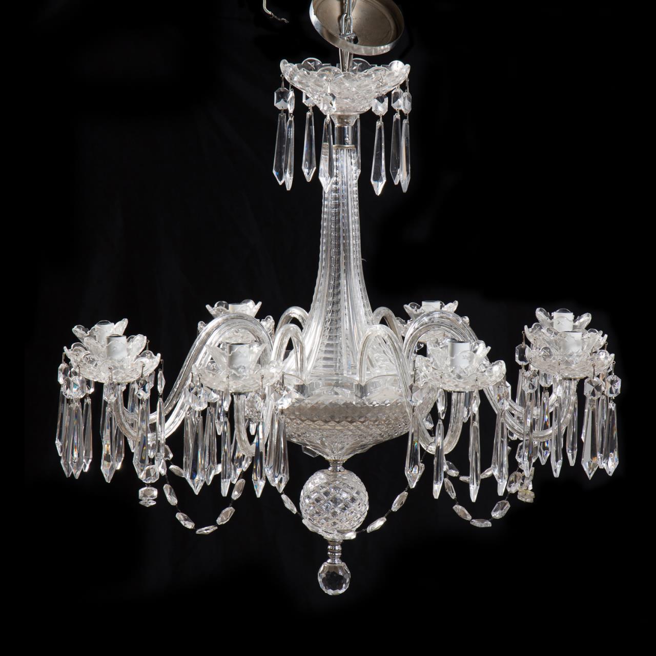 Appraisal: WATERFORD CRYSTAL COLORLESS EIGHT LIGHT CHANDELIER Waterford Crystal Irish eight