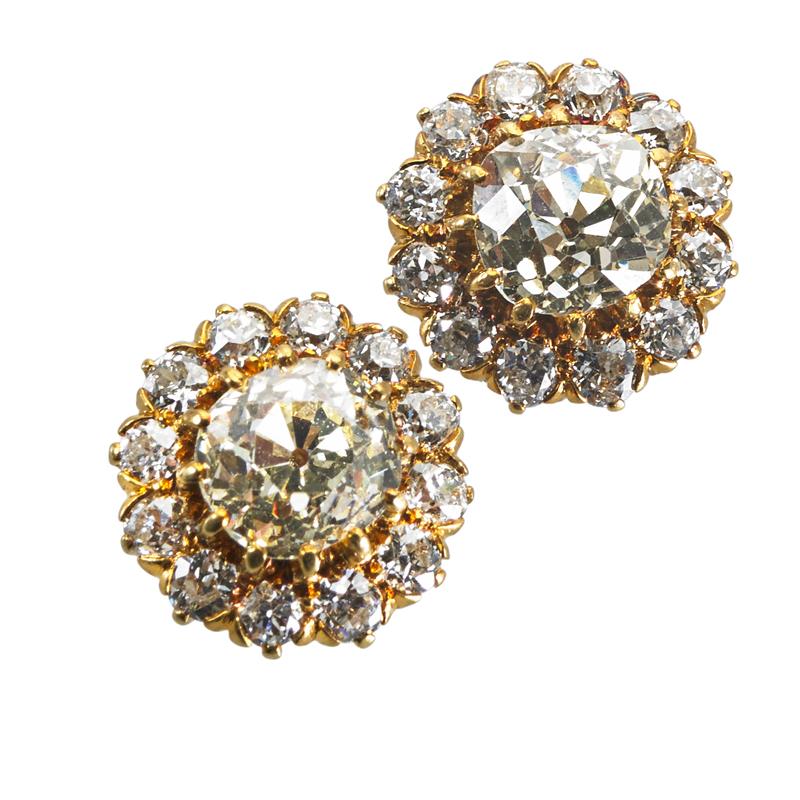 Appraisal: OLD MINE CUT DIAMOND CLUSTER EARRINGS Circular rose gold cluster