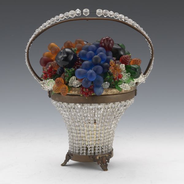 Appraisal: CZECH GLASS FRUIT BASKET LAMP x x Art glass and