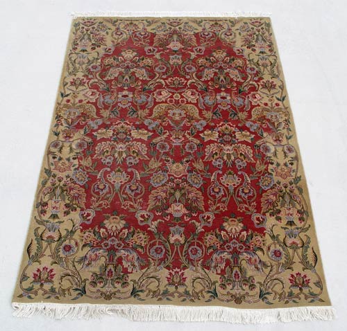 Appraisal: FINELY WOVEN KIRMAN CARPET Rose field with floral border Approx