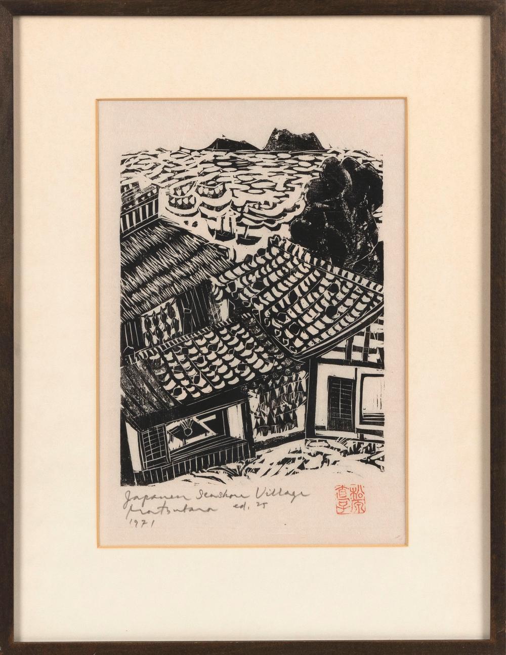 Appraisal: NAOKO MATSUBARA JAPAN CANADA B JAPANESE SEASIDE VILLAGE WOODCUT ON