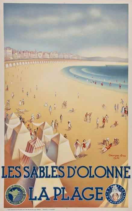 Appraisal: AROU Georges LES SABLES D'OLONNE LA PLAGE lithograph in colours