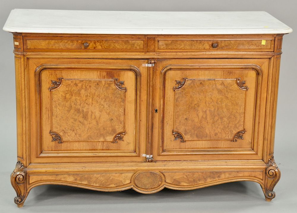 Appraisal: Two marble top servers with doors and drawers one door