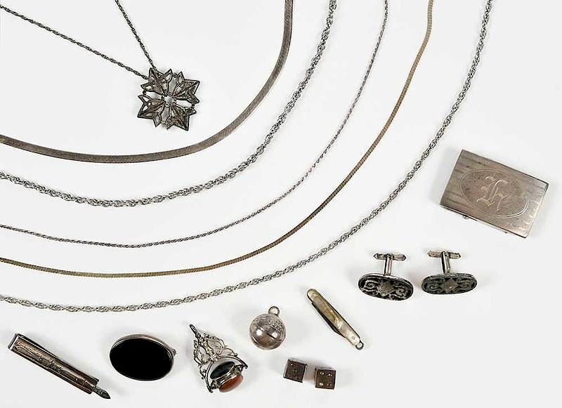 Appraisal: Pieces Sterling Silver Jewelry including chains - to - in