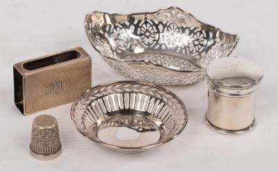 Appraisal: Two silver sweetmeat dishes a rouge pot a matchbox holder