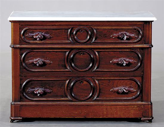 Appraisal: American Victorian walnut and marble-top dresser last quarter th centuryshaped