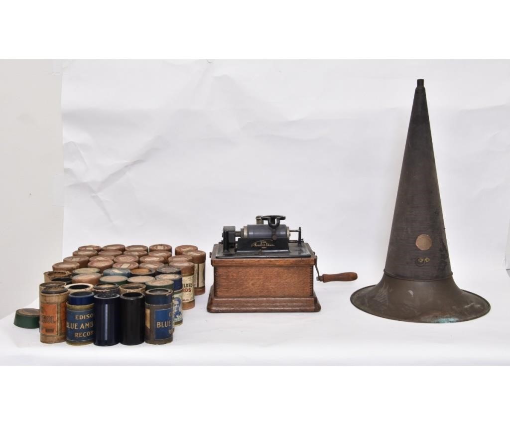 Appraisal: A wooden Thomas Edison Fireside phonograph no lid with cylinders