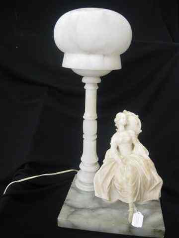 Appraisal: Carved Alabaster Figural Lamp lady seated next to lamp shade