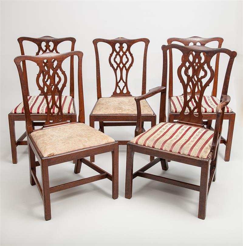 Appraisal: Five George III Style Mahogany Chairs Comprising four side chairs