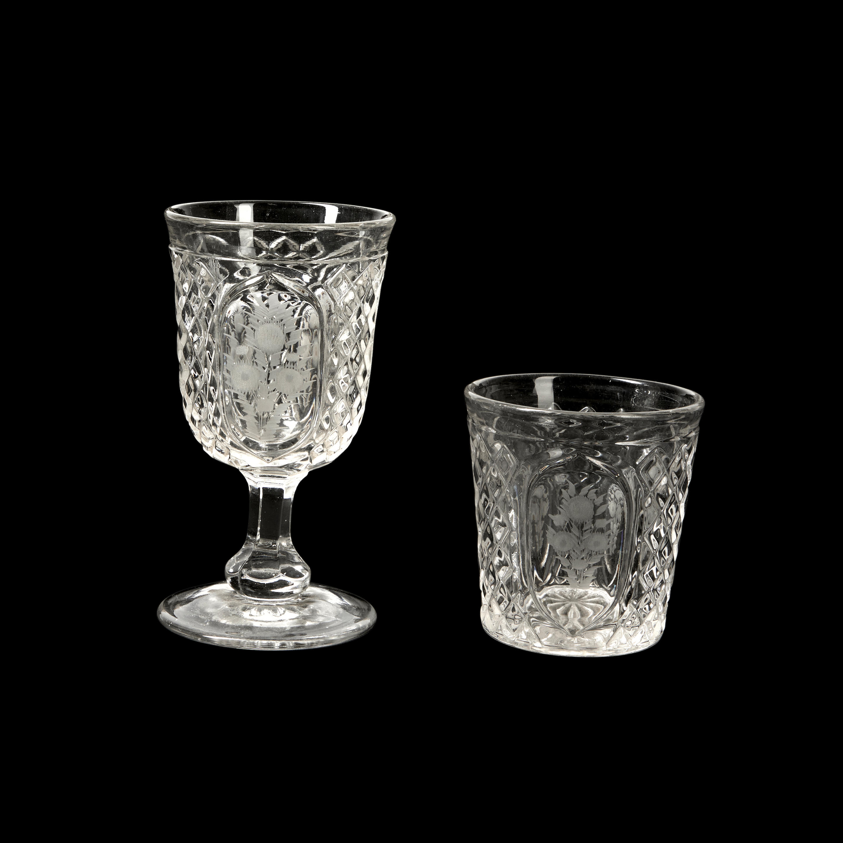 Appraisal: Early American Colorless Flat Diamond and Panel Pressed Glass Goblet