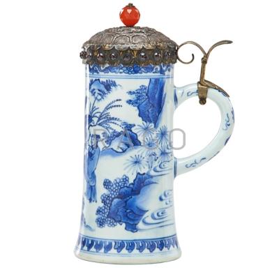 Appraisal: CHINESE EXPORT PORCELAIN STEIN Silver mounted with silver plate patinated