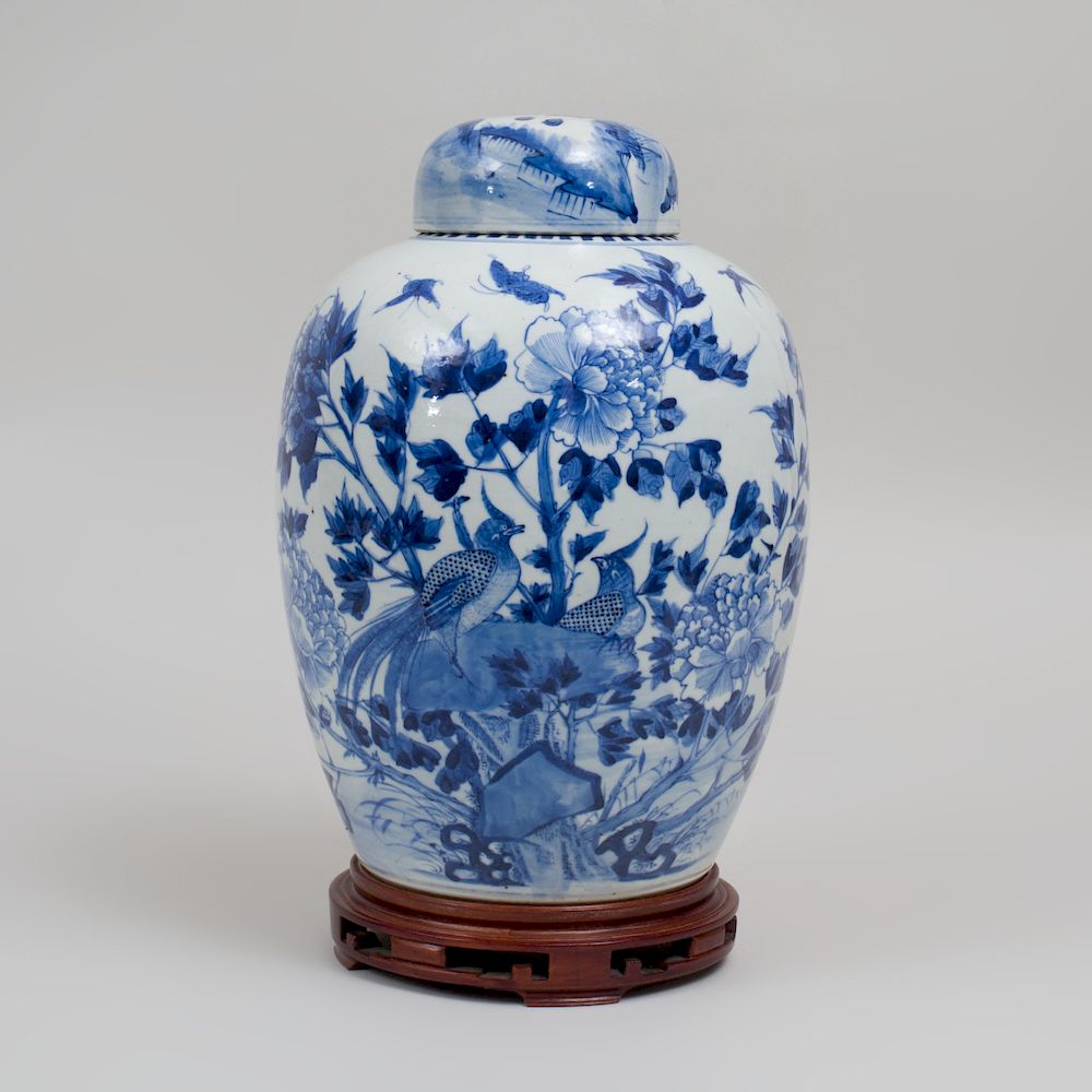 Appraisal: Chinese Blue and White Porcelain Jar and a Cover Four