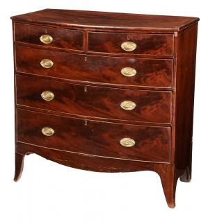 Appraisal: George III Figured Mahogany Bowfront Five Drawer Chest British circa