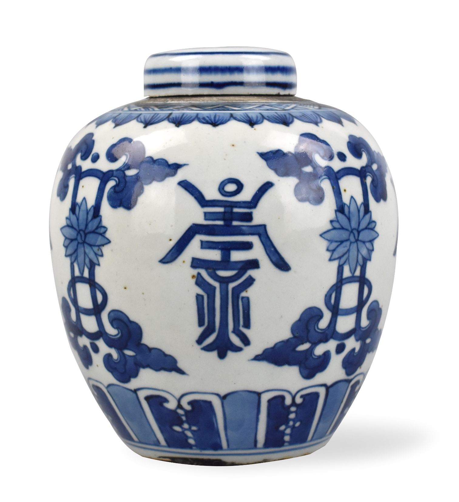 Appraisal: A Chinese blue and white jar with cover flower design