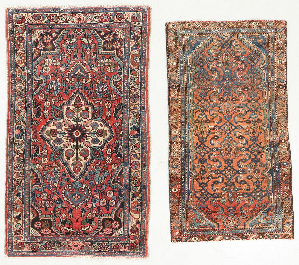 Appraisal: Antique Hamadan Small Rugs Persia Antique Hamadan Small Rugs Persia