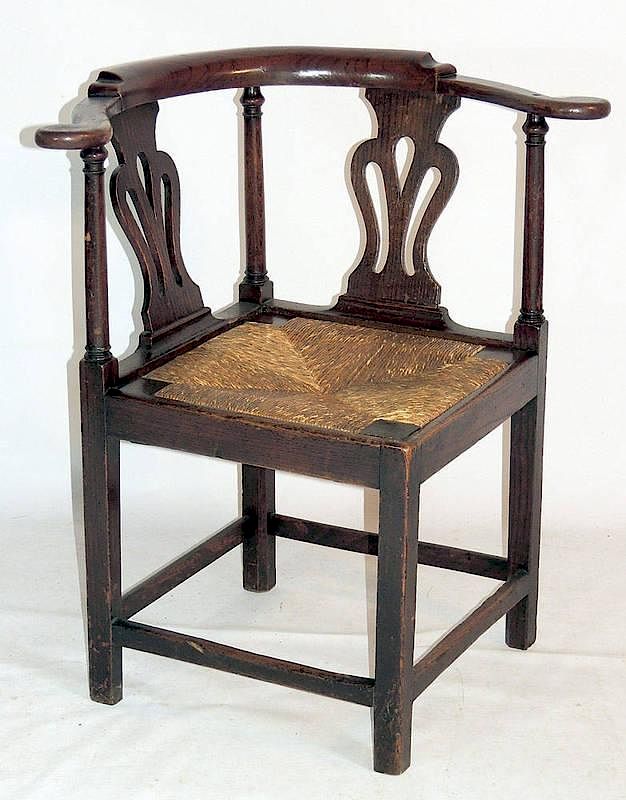 Appraisal: Antique English Oak Corner Chair With twin pierced splats and