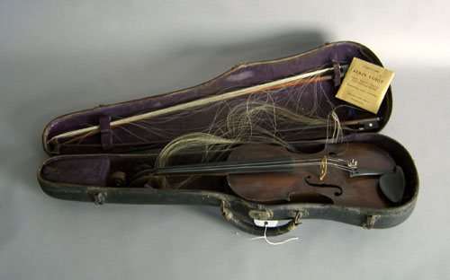 Appraisal: Cased violin with bows