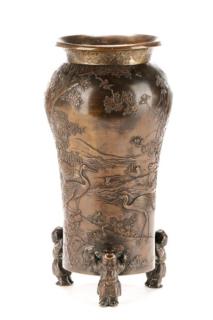 Appraisal: Japanese Meiji Bronze Vase with Figural Feet Japanese late th