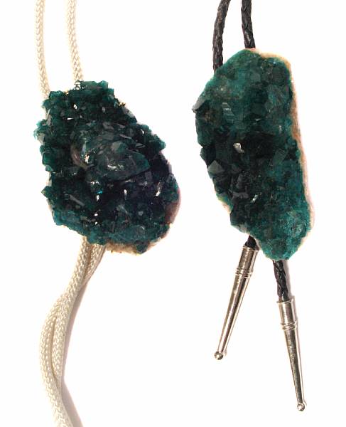 Appraisal: Two Dioptase Bolo Ties The first mounted in K yellow