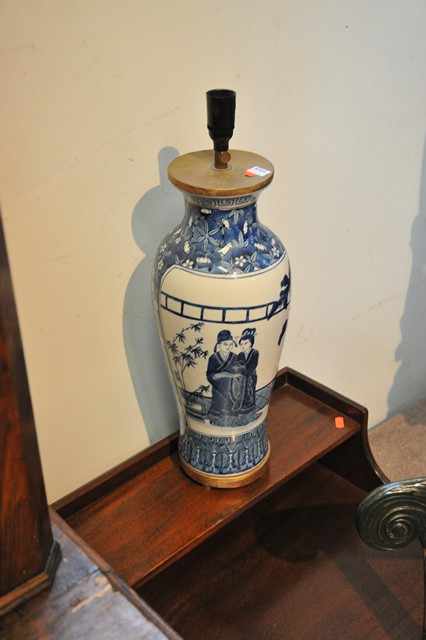 Appraisal: CHINESE BLUE AND WHITE PORCELAIN LAMP BASE WITH SHADE