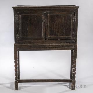 Appraisal: Georgian Oak Cabinet on Stand England th century rectangular top