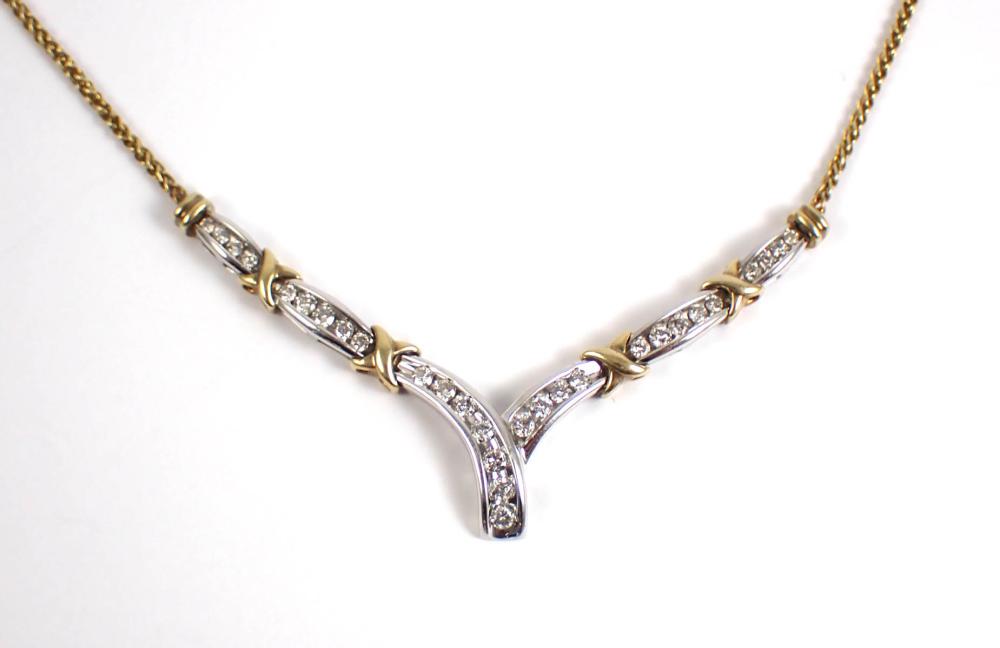 Appraisal: DIAMOND AND TWO-TONE GOLD NECKLACE The k yellow and white