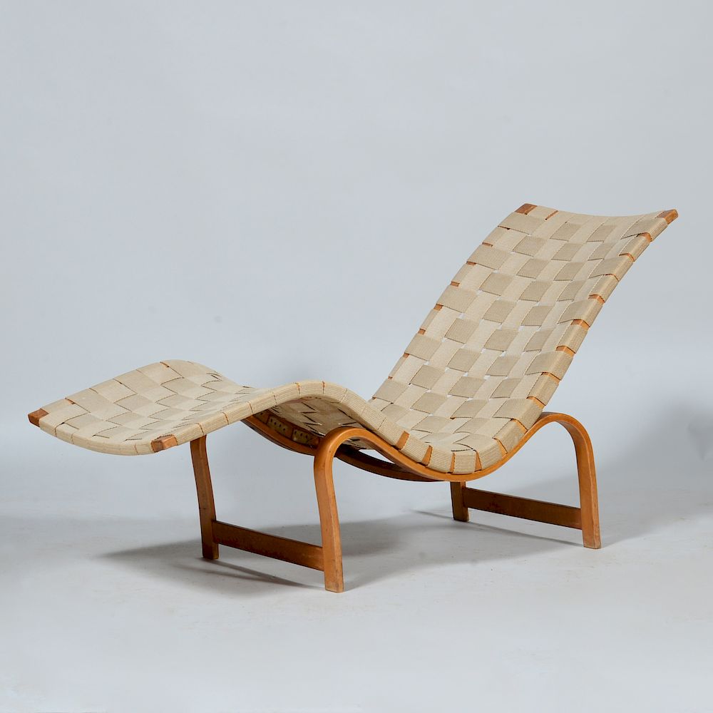 Appraisal: Bruno Mathsson Birch and Canvas Webbing 'Model ' Chaise Lounge