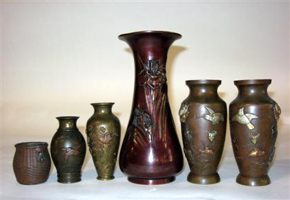 Appraisal: Six Japanese bronze vases th century and later