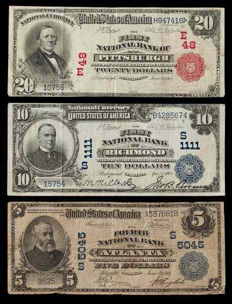 Appraisal: Three Pieces of Series National Currencyto include Atlanta Georgia June