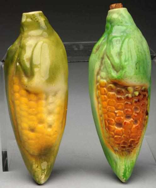 Appraisal: Pair of Majolica Pottery Corn Flasks Very unusual Condition Excellent