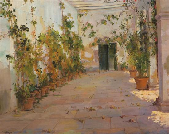 Appraisal: VILLAR FRANCISCO Spanish th th Cntury Courtyard in Summer oil