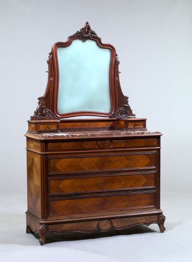 Appraisal: Louis XV-Style Rosewood Marble-Top Dresser fourth quarter th century the